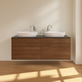 Тумба под раковину Villeroy & Boch Finion 160х50,1 см МДФ шпон грецкого ореха/стекло черное матовое F96200GN