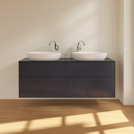 Тумба под раковину Villeroy & Boch Finion 160х50,1 см МДФ темно-синий матовый лак/стекло черное матовое F96200HG