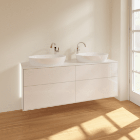 Тумба под раковину Villeroy & Boch Finion 160х50,1 см с подсветкой МДФ глянцевый белый лак/стекло белое матовое G96100GF