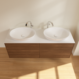 Тумба под раковину Villeroy & Boch Finion 160х50,1 см с подсветкой МДФ шпон грецкого ореха/стекло белое матовое G96100GN