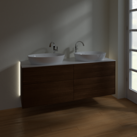 Тумба под раковину Villeroy & Boch Finion 160х50,1 см с подсветкой МДФ шпон грецкого ореха/стекло белое матовое G96100GN