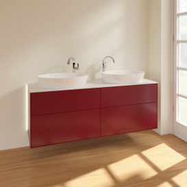 Тумба под раковину Villeroy & Boch Finion 160х50,1 см с подсветкой МДФ пион матовый лак/стекло белое матовое G96100HB