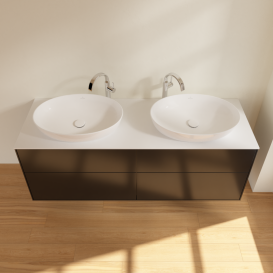 Тумба под раковину Villeroy & Boch Finion 160х50,1 см с подсветкой МДФ черный матовый лак/стекло белое матовое G96100PD