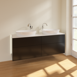 Тумба под раковину Villeroy & Boch Finion 160х50,1 см с подсветкой МДФ черный матовый лак/стекло белое матовое G96100PD