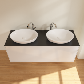 Тумба под раковину Villeroy & Boch Finion 160х50,1 см с подсветкой МДФ глянцевый белый лак/стекло черное матовое G96200GF