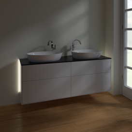 Тумба под раковину Villeroy & Boch Finion 160х50,1 см с подсветкой МДФ глянцевый белый лак/стекло черное матовое G96200GF