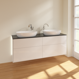 Тумба под раковину Villeroy & Boch Finion 160х50,1 см с подсветкой МДФ глянцевый белый лак/стекло черное матовое G96200GF