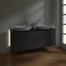 Тумба под раковину Villeroy & Boch Finion 160х50,1 см с подсветкой МДФ антрацит матовый лак/стекло черное матовое G96200GK