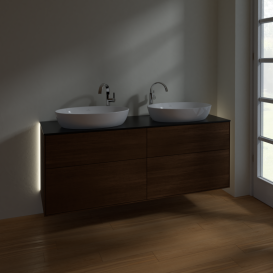 Тумба под раковину Villeroy & Boch Finion 160х50,1 см с подсветкой МДФ шпон грецкого ореха/стекло черное матовое G96200GN