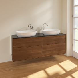 Тумба под раковину Villeroy & Boch Finion 160х50,1 см с подсветкой МДФ шпон грецкого ореха/стекло черное матовое G96200GN