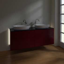 Тумба под раковину Villeroy & Boch Finion 160х50,1 см с подсветкой МДФ пион матовый лак/стекло черное матовое G96200HB