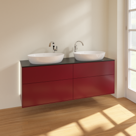 Тумба под раковину Villeroy & Boch Finion 160х50,1 см с подсветкой МДФ пион матовый лак/стекло черное матовое G96200HB