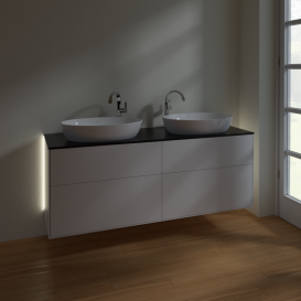 Тумба под раковину Villeroy & Boch Finion 160х50,1 см с подсветкой МДФ белый матовый лак/стекло черное матовое G96200MT