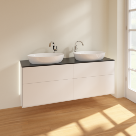 Тумба под раковину Villeroy & Boch Finion 160х50,1 см с подсветкой МДФ белый матовый лак/стекло черное матовое G96200MT