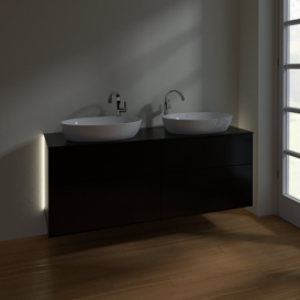 Тумба под раковину Villeroy & Boch Finion 160х50,1 см с подсветкой МДФ черный матовый лак/стекло черное матовое G96200PD