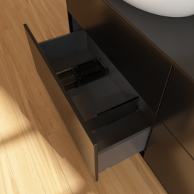 Тумба под раковину Villeroy & Boch Finion 160х50,1 см с подсветкой МДФ черный матовый лак/стекло черное матовое G96200PD