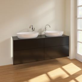 Тумба под раковину Villeroy & Boch Finion 160х50,1 см с подсветкой МДФ черный матовый лак/стекло черное матовое G96200PD