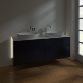 Тумба под раковину Villeroy & Boch Finion 160х50,1 см с подсветкой МДФ темно-синий матовый лак/стекло белое матовое G96100HG