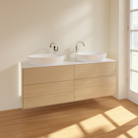 Тумба под раковину Villeroy & Boch Finion 160х50,1 см с подсветкой МДФ шпон дуба/стекло белое матовое G96100PC