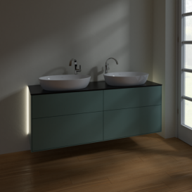 Тумба под раковину Villeroy & Boch Finion 160х50,1 см с подсветкой МДФ оливковый матовый лак/стекло черное матовое G96200GM