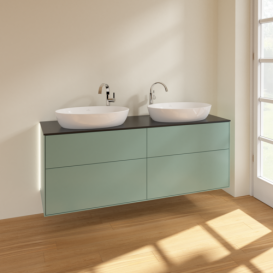 Тумба под раковину Villeroy & Boch Finion 160х50,1 см с подсветкой МДФ оливковый матовый лак/стекло черное матовое G96200GM