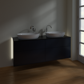 Тумба под раковину Villeroy & Boch Finion 160х50,1 см с подсветкой МДФ темно-синий матовый лак/стекло черное матовое G96200HG