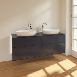 Тумба под раковину Villeroy & Boch Finion 160х50,1 см с подсветкой МДФ темно-синий матовый лак/стекло черное матовое G96200HG