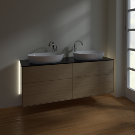 Тумба под раковину Villeroy & Boch Finion 160х50,1 см с подсветкой МДФ шпон дуба/стекло черное матовое G96200PC