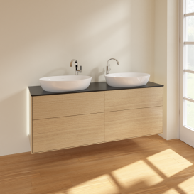 Тумба под раковину Villeroy & Boch Finion 160х50,1 см с подсветкой МДФ шпон дуба/стекло черное матовое G96200PC