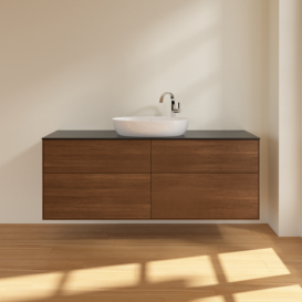 Тумба под раковину Villeroy & Boch Finion 160х50,1 см МДФ шпон грецкого ореха/стекло черное матовое F97200GN