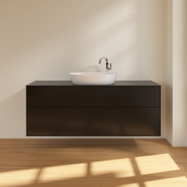 Тумба под раковину Villeroy & Boch Finion 160х50,1 см МДФ черный матовый лак/стекло черное матовое F97200PD