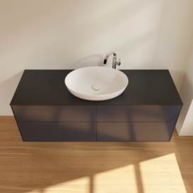 Тумба под раковину Villeroy & Boch Finion 160х50,1 см МДФ темно-синий матовый лак/стекло черное матовое F97200HG