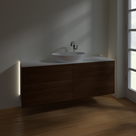 Тумба под раковину Villeroy & Boch Finion 160х50,1 см с подсветкой МДФ шпон грецкого ореха/стекло белое матовое G97100GN