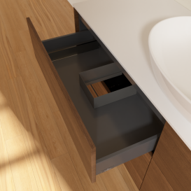 Тумба под раковину Villeroy & Boch Finion 160х50,1 см с подсветкой МДФ шпон грецкого ореха/стекло белое матовое G97100GN