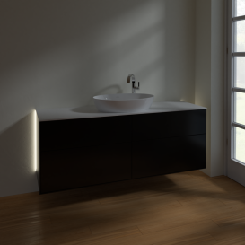 Тумба под раковину Villeroy & Boch Finion 160х50,1 см с подсветкой МДФ черный матовый лак/стекло белое матовое G97100PD