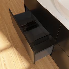 Тумба под раковину Villeroy & Boch Finion 160х50,1 см с подсветкой МДФ черный матовый лак/стекло белое матовое G97100PD