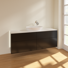 Тумба под раковину Villeroy & Boch Finion 160х50,1 см с подсветкой МДФ черный матовый лак/стекло белое матовое G97100PD