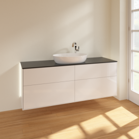 Тумба под раковину Villeroy & Boch Finion 160х50,1 см с подсветкой МДФ глянцевый белый лак/стекло черное матовое G97200GF