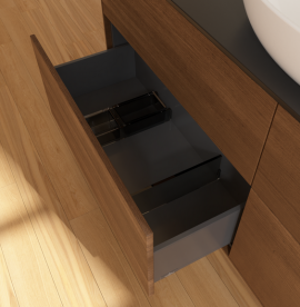 Тумба под раковину Villeroy & Boch Finion 160х50,1 см с подсветкой МДФ шпон грецкого ореха/стекло черное матовое G97200GN