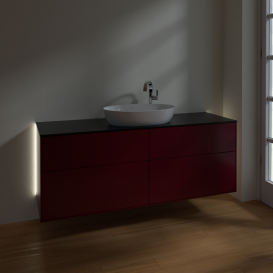 Тумба под раковину Villeroy & Boch Finion 160х50,1 см с подсветкой МДФ пион матовый лак/стекло черное матовое G97200HB