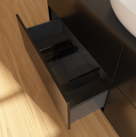 Тумба под раковину Villeroy & Boch Finion 160х50,1 см с подсветкой МДФ черный матовый лак/стекло черное матовое G97200PD