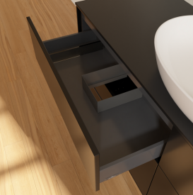 Тумба под раковину Villeroy & Boch Finion 160х50,1 см с подсветкой МДФ черный матовый лак/стекло черное матовое G97200PD