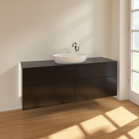 Тумба под раковину Villeroy & Boch Finion 160х50,1 см с подсветкой МДФ черный матовый лак/стекло черное матовое G97200PD