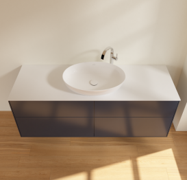 Тумба под раковину Villeroy & Boch Finion 160х50,1 см с подсветкой МДФ темно-синий матовый лак/стекло белое матовое G97100HG