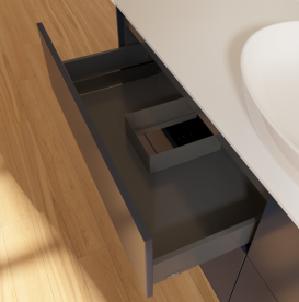 Тумба под раковину Villeroy & Boch Finion 160х50,1 см с подсветкой МДФ темно-синий матовый лак/стекло белое матовое G97100HG