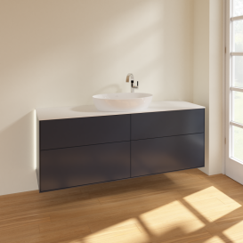 Тумба под раковину Villeroy & Boch Finion 160х50,1 см с подсветкой МДФ темно-синий матовый лак/стекло белое матовое G97100HG