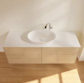 Тумба под раковину Villeroy & Boch Finion 160х50,1 см с подсветкой МДФ шпон дуба/стекло белое матовое G97100PC