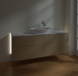 Тумба под раковину Villeroy & Boch Finion 160х50,1 см с подсветкой МДФ шпон дуба/стекло белое матовое G97100PC