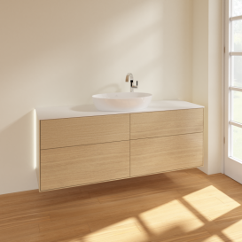 Тумба под раковину Villeroy & Boch Finion 160х50,1 см с подсветкой МДФ шпон дуба/стекло белое матовое G97100PC