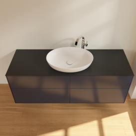 Тумба под раковину Villeroy & Boch Finion 160х50,1 см с подсветкой МДФ темно-синий матовый лак/стекло черное матовое G97200HG